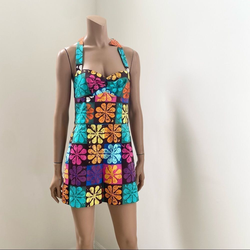 NEW Trina Turk Flower Print Tie Back Romper 6